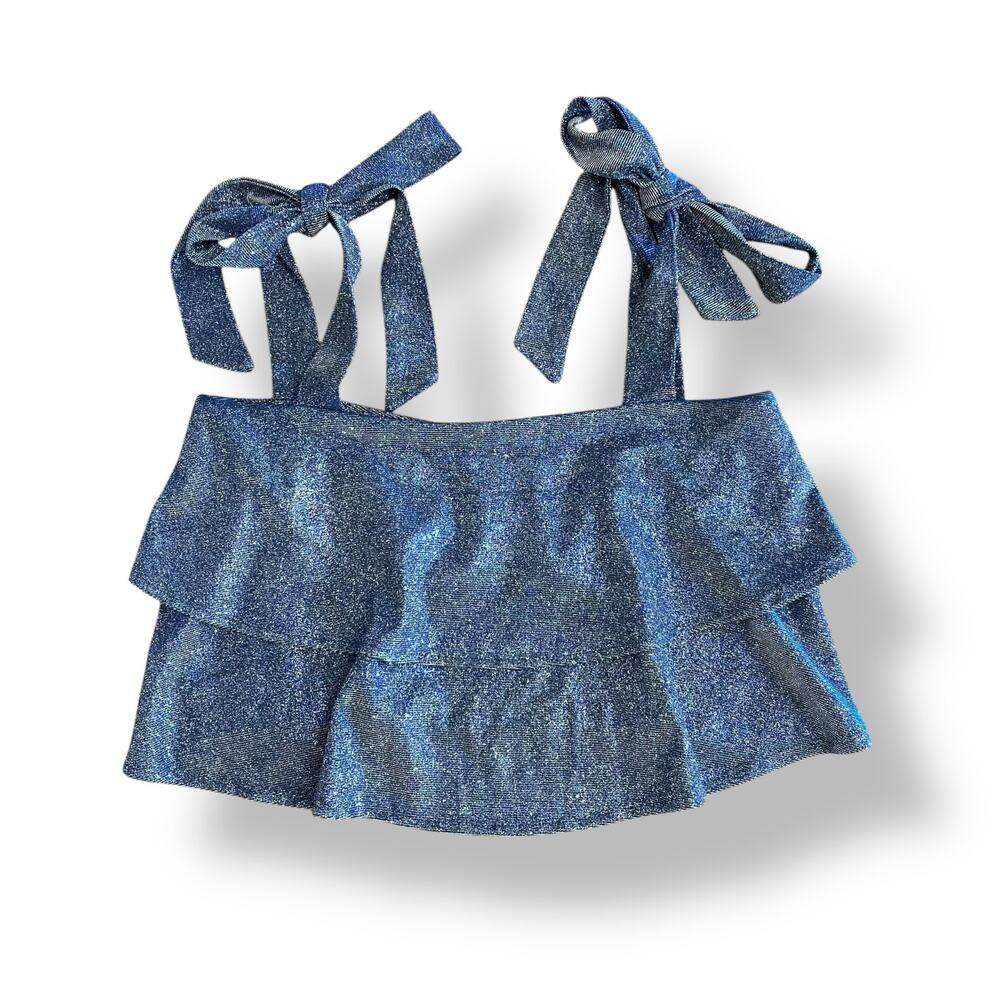 About Us NWOT Glitter Tie Strap Top Womens‎ Size XXS Metallic Blue